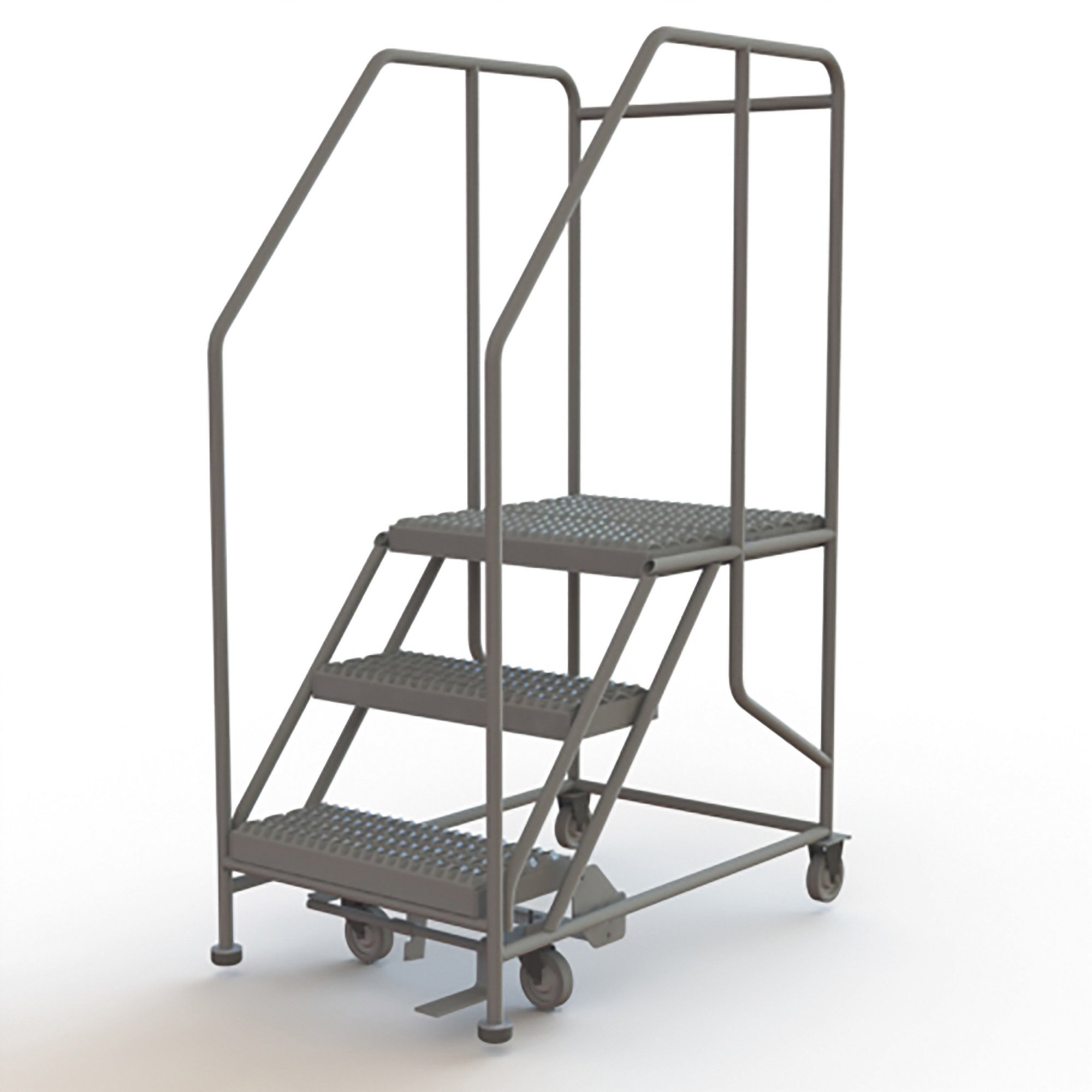 Tri-Arc 3-Step Mobile Steel Work Platform with Handrails— Gray, 800-Lb. Capacity